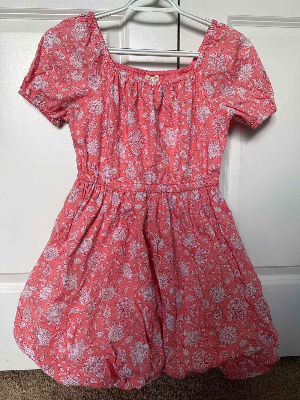 Girls' Pink Floral Short-Sleeve Cotton Dress